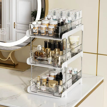 New 2 Tier/3 Tier Bathroom Storage Rack Pull Out Movable Counter Organizer Rack Acrylic Multifunctional Clear under Sink Basket